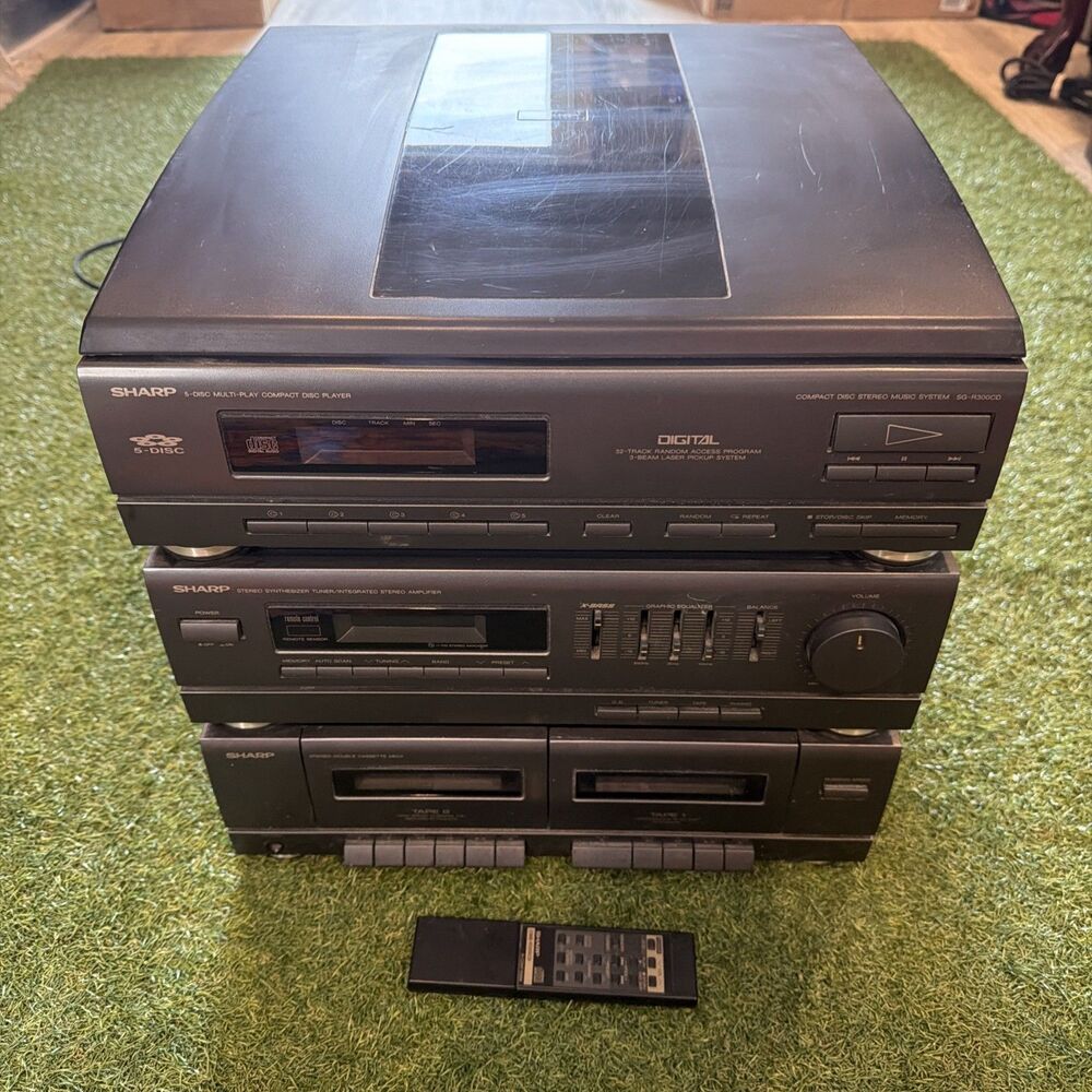 PARTS Sharp CMS-R300CD Stereo Music System 5 CD Changer AM/FM Dual Cassette Deck